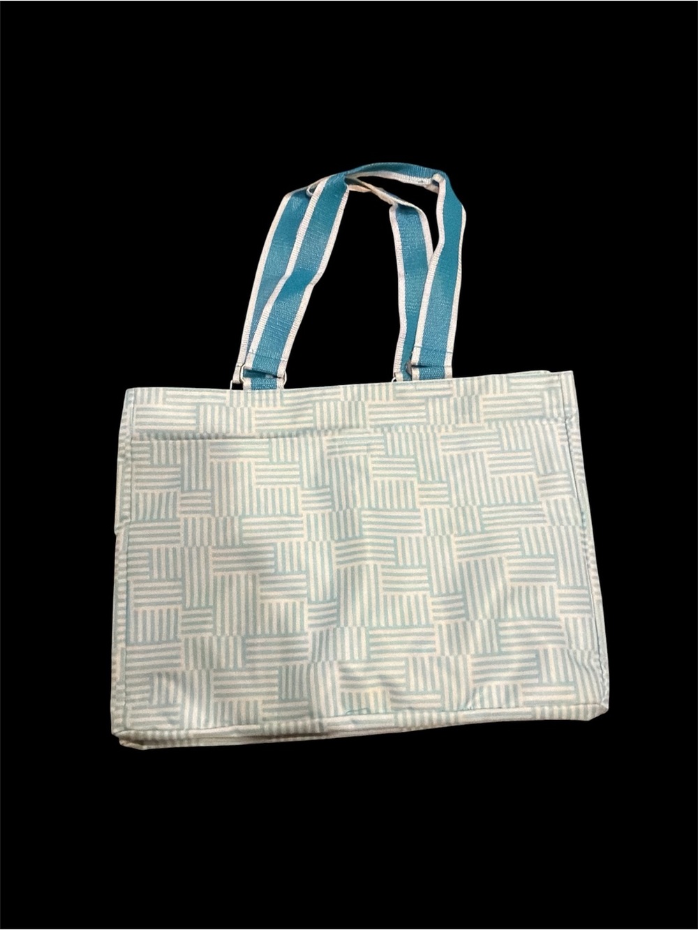 thirty-one Light Blue Patterned Tote with Blue-Striped Handles